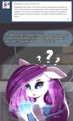 Size: 1049x1745 | Tagged: safe, artist:darkestmbongo, oc, oc only, oc:d.d, species:earth pony, species:pony, comic:ddthemaid memories, ask, ask ddthemaid, boop, clothing, comic, confused, crystal ball, dialogue, female, grammar error, hug, question mark, questionable series, tumblr, tumblr comic