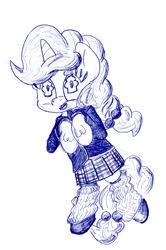 Size: 600x903 | Tagged: safe, artist:shoeunit, character:sugar belle, species:pony, species:unicorn, clothing, female, mare, school uniform, solo, traditional art