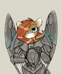 Size: 800x950 | Tagged: safe, artist:sinrar, oc, oc:wild spice, species:anthro, species:pegasus, species:pony, fallout equestria, anthro oc, armor, enclave armor, folded wings, piercing, power armor