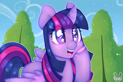Size: 3000x2000 | Tagged: safe, artist:bunxl, character:twilight sparkle, character:twilight sparkle (alicorn), species:alicorn, species:pony, episode:top bolt, g4, my little pony: friendship is magic, curved horn, cute, female, happy, heart, looking at you, mare, open mouth, scene interpretation, smiling, solo, sparkles, spread wings, squishy cheeks, starry eyes, twiabetes, wingding eyes, wings