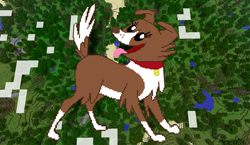 Size: 1440x838 | Tagged: safe, artist:moongazeponies, artist:theunknown644, character:winona, species:dog, 3d, crossover, female, game screencap, minecraft, minecraft pixel art, pixel art, solo, tongue out