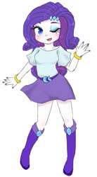 Size: 461x835 | Tagged: safe, artist:divided-s, character:rarity, my little pony:equestria girls, belt, boots, bracelet, clothing, cute, female, hairpin, jewelry, looking at you, moe, nail polish, one eye closed, raribetes, shirt, shoes, simple background, skirt, white background, wink