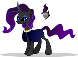 Size: 1024x746 | Tagged: safe, artist:mlp-trailgrazer, oc, oc:night jewel, parent:king sombra, parent:rarity, parents:sombrarity, species:pony, species:unicorn, black sclera, cloak, clothing, female, mare, offspring, simple background, solo, transparent background