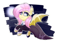 Size: 1615x1080 | Tagged: safe, artist:lynchristina, character:flutterbat, character:fluttershy, species:bat pony, species:pegasus, species:pony, episode:fake it 'til you make it, clothing, ear piercing, earring, female, fluttergoth, jewelry, mare, piercing, race swap, simple background, transparent background