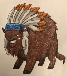 Size: 2619x2960 | Tagged: safe, artist:bozzerkazooers, character:chief thunderhooves, species:buffalo, cloven hooves, male, simple background, solo, traditional art, white background