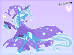 Size: 4000x3007 | Tagged: safe, artist:ask-djpon3, artist:bunxl, character:trixie, species:pony, species:unicorn, cape, clothing, collaboration, female, hat, mare, rearing, solo, trixie's cape, trixie's hat, unshorn fetlocks
