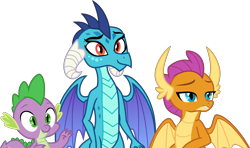 Size: 6827x4050 | Tagged: safe, artist:hendro107, character:princess ember, character:smolder, character:spike, species:dragon, episode:school daze, g4, my little pony: friendship is magic, .svg available, absurd resolution, claws, dragon wings, dragoness, fangs, female, horns, male, simple background, smiling, spread wings, transparent background, vector, wings