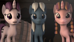 Size: 1920x1080 | Tagged: safe, artist:goatcanon, character:night glider, character:sugar belle, comic:lyra's story, episode:the cutie map, g4, my little pony: friendship is magic, 3d, bacon braids, cute, equal cutie mark, equalized, equalized mane, glideabetes, source filmmaker, sugarbetes, trio