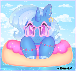 Size: 3400x3200 | Tagged: safe, artist:bunxl, character:trixie, species:pony, species:unicorn, cute, diatrixes, female, floaty, inflatable, looking at you, mare, smiling, solo, water