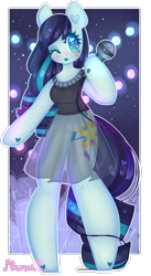 Size: 1921x3500 | Tagged: safe, artist:bunxl, character:coloratura, species:anthro, species:earth pony, species:pony, species:unguligrade anthro, arm hooves, clothing, cute, female, heart eyes, mare, microphone, see-through, smiling, solo, wingding eyes