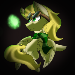Size: 2560x2560 | Tagged: safe, artist:brokensilence, oc, oc:noctis, species:pegasus, species:pony, clothing, confident, fluffy, flying, goggles, male, redraw, scarf, solo, stallion