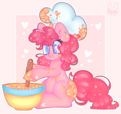 Size: 3400x3200 | Tagged: safe, artist:bunxl, character:pinkie pie, species:earth pony, species:pony, bowl, chef's hat, clothing, female, hat, heart eyes, mare, solo, starry eyes, wingding eyes