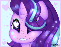 Size: 3200x2500 | Tagged: safe, artist:bunxl, character:starlight glimmer, species:pony, species:unicorn, equestria girls:mirror magic, g4, my little pony: equestria girls, my little pony:equestria girls, spoiler:eqg specials, bust, cute, eager, eye clipping through hair, female, glimmerbetes, glimmie, grin, hair over one eye, heart, heart eyes, mare, owo, scene interpretation, smiling, solo, starry eyes, wingding eyes