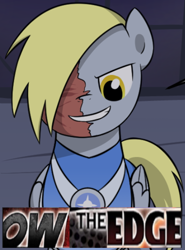 Size: 432x583 | Tagged: safe, artist:terminuslucis, oc, oc:sky hooves, species:pegasus, species:pony, comic:adapting to night, caption, expand dong, exploitable meme, grimdark series, grotesque series, image macro, meme, not derpy, ow the edge, scar