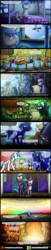 Size: 1000x4944 | Tagged: safe, artist:bonaxor, character:applejack, character:discord, character:princess celestia, character:princess luna, character:queen chrysalis, character:rainbow dash, character:twilight sparkle, character:twilight sparkle (alicorn), character:zecora, oc, oc:infernox, oc:prince rigel, oc:princess dream, species:alicorn, species:bat pony, species:earth pony, species:griffon, species:pegasus, species:pony, species:unicorn, species:zebra, comic:journey to the lunar republic, book, card, colt, comic, female, filly, fire, fire pony, magic, male, prone, rocket, suggestive series, tied up