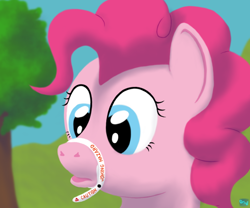 Size: 600x500 | Tagged: safe, artist:quint-t-w, character:pinkie pie, bound, bust, female, portrait, pun, solo