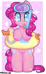 Size: 2120x3400 | Tagged: safe, artist:bunxl, character:pinkie pie, species:earth pony, species:pony, cute, diapinkes, female, floaty, heart eyes, inflatable, inflatable toy, inner tube, mare, pool toy, snorkel, solo, wingding eyes