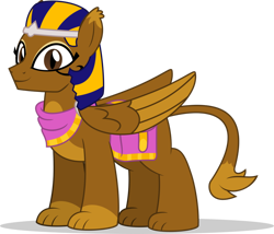 Size: 1024x875 | Tagged: safe, artist:mlp-trailgrazer, oc, oc only, species:sphinx, bandana, commission, looking at you, male, saddle bag, simple background, smiling, solo, sphinx oc, transparent background