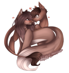 Size: 3000x3201 | Tagged: safe, artist:mauuwde, oc, oc only, oc:matt, oc:maude, species:earth pony, species:pony, female, glasses, high res, intertwined tails, leonine tail, male, mare, oc x oc, shipping, simple background, stallion, straight, tail, transparent background
