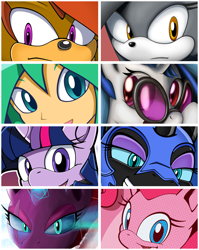 Size: 750x940 | Tagged: safe, artist:fuzon-s, character:dj pon-3, character:nightmare moon, character:pinkie pie, character:princess luna, character:tempest shadow, character:twilight sparkle, character:twilight sparkle (alicorn), character:vinyl scratch, non-mlp oc, oc, species:alicorn, species:earth pony, species:pony, species:unicorn, crossover, eye, eyelashes, eyememe, eyes, hatsune miku, meme, sonic the hedgehog (series)