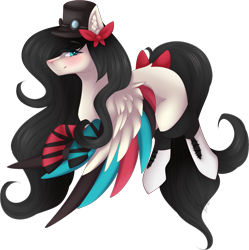 Size: 2259x2266 | Tagged: safe, artist:mauuwde, oc, species:pegasus, species:pony, clothing, colored wings, female, hat, high res, mare, multicolored wings, simple background, solo, top hat, transparent background