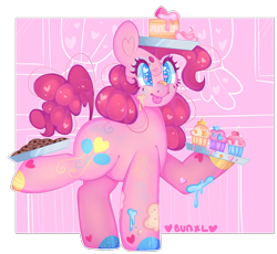 Size: 3253x2997 | Tagged: safe, artist:bunxl, character:pinkie pie, species:earth pony, species:pony, cookie, cupcake, female, food, heart eyes, mare, smiling, solo, starry eyes, wingding eyes