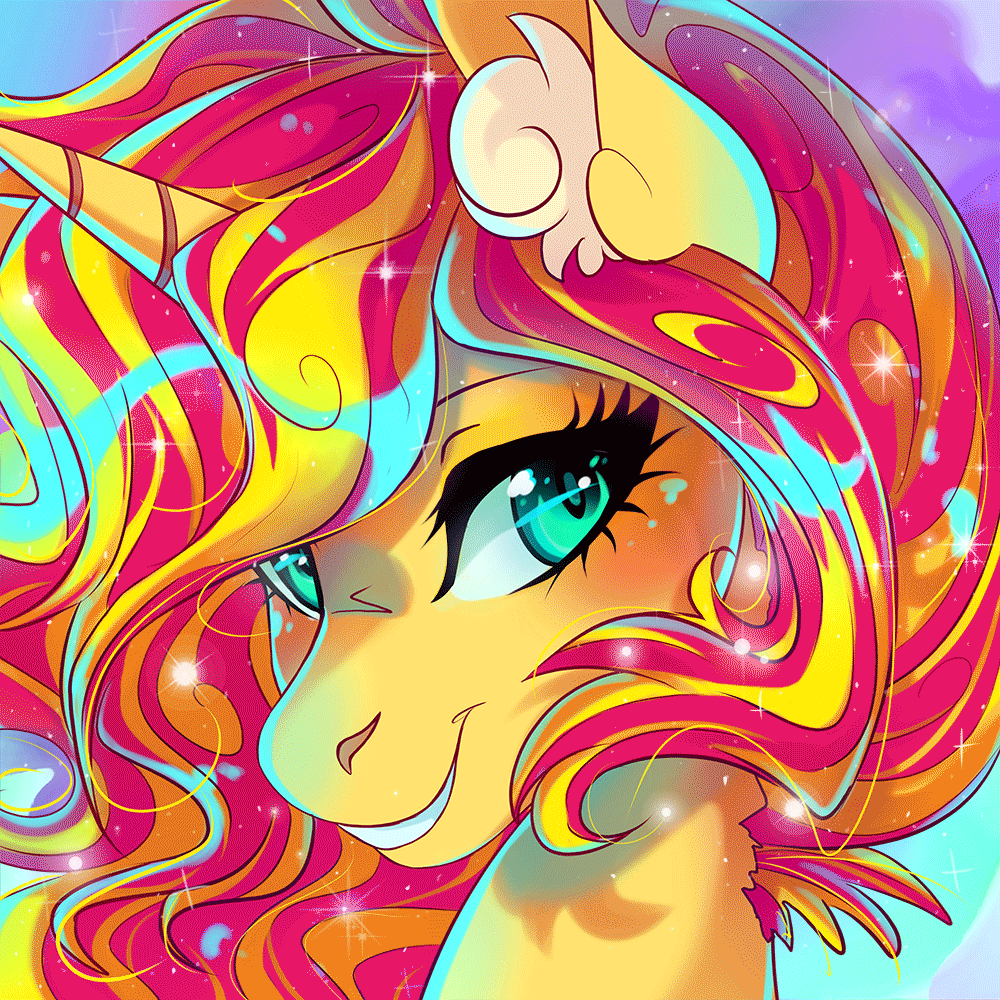 Size: 1000x1000 | Tagged: safe, artist:wilvarin-liadon, character:sunset shimmer, species:pony, species:unicorn, animated, blinking, cute, female, mare, shimmerbetes, solo