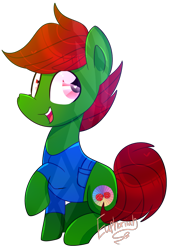 Size: 741x1069 | Tagged: safe, artist:lynchristina, oc, oc only, oc:pastel dice, species:earth pony, species:pony, g4, digital art, heart eyes, male, open mouth, raised hoof, signature, simple background, sitting, smiling, solo, stallion, three quarter view, transparent background, wingding eyes