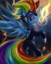 Size: 1200x1500 | Tagged: safe, artist:ardail, character:rainbow dash, character:zapp, species:pegasus, species:pony, episode:power ponies, g4, my little pony: friendship is magic, female, looking back, mare, solo