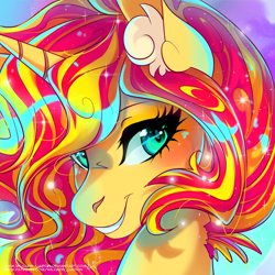 Size: 2449x2449 | Tagged: safe, artist:wilvarin-liadon, character:sunset shimmer, species:pony, bust, female, looking at you, portrait, solo