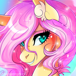 Size: 2449x2449 | Tagged: safe, artist:wilvarin-liadon, character:fluttershy, species:pony, bust, ear fluff, female, looking at you, mare, portrait, solo