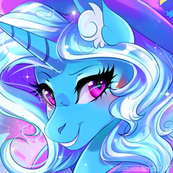Size: 2449x2449 | Tagged: safe, artist:wilvarin-liadon, character:trixie, species:pony, species:unicorn, bust, female, looking at you, mare, portrait, solo