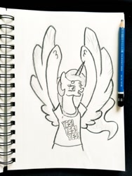 Size: 540x720 | Tagged: safe, artist:shoeunit, character:princess celestia, species:alicorn, species:pony, clothing, daniel bryan, female, mare, pencil drawing, shirt, sketchbook, solo, t-shirt, traditional art, wwe