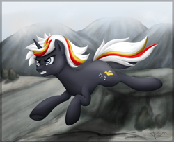 Size: 2200x1800 | Tagged: safe, artist:renaphin, oc, oc only, oc:velvet remedy, species:pony, species:unicorn, fallout equestria, angry, female, jumping, mare, solo, underhoof, wasteland