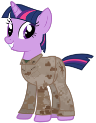Size: 700x890 | Tagged: safe, artist:totallynotabronyfim, character:twilight sparkle, clothing, haircut, marines, military, short hair, short tail, smiling, uniform, usmc