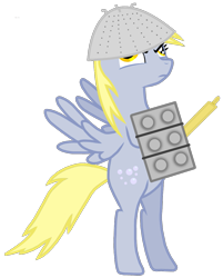 Size: 935x1162 | Tagged: safe, artist:totallynotabronyfim, character:derpy hooves, species:pegasus, species:pony, female, helmet, mare, rolling pin, shield