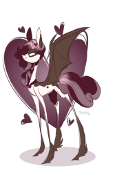 Size: 1348x2012 | Tagged: safe, artist:iheyyasyfox, oc, species:bat pony, species:pony, big wings, burtonesque, curly mane, female, heart, impossibly thin legs, mare, pinto, simple background, solo, thin legs, transparent background, wings