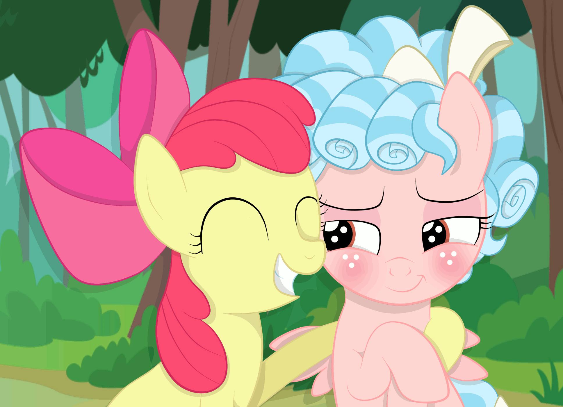 Size: 1936x1400 | Tagged: safe, artist:squipycheetah, character:apple bloom, character:cozy glow, species:earth pony, species:pegasus, species:pony, episode:marks for effort, g4, my little pony: friendship is magic, adorabloom, animated, blushing, bow, cozy glow's true goal, cozybetes, cozybloom, cute, eyes closed, female, filly, freckles, gif, grin, hair bow, happy, hug, lesbian, looking away, nervous, nervous grin, plotting, raised hoof, scheming, shipping, sitting, smiling, smirk