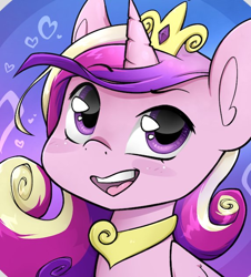 Size: 572x634 | Tagged: safe, artist:midnightpremiere, character:princess cadance, species:alicorn, species:pony, bust, crown, female, happy, jewelry, looking at you, mare, open mouth, portrait, regalia, solo