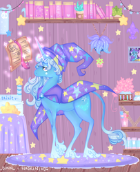 Size: 3000x3700 | Tagged: safe, artist:bunxl, artist:naokin160, character:trixie, species:classical unicorn, species:pony, species:unicorn, book, clothing, cloven hooves, collaboration, female, hat, leonine tail, magic, mare, solo, trixie's hat, unshorn fetlocks