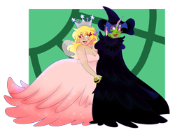 Size: 1280x970 | Tagged: safe, artist:cubbybatdoodles, character:derpy hooves, character:twilight sparkle, species:human, ship:twerpy, ditzy doo, female, glinda the good witch, horned humanization, humanized, lesbian, shipping, simple background, the wizard of oz, transparent background, wicked witch of the west