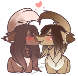 Size: 1024x1002 | Tagged: safe, artist:mauuwde, oc, oc only, oc:claire, oc:maude, species:pony, female, heart, kissing, lesbian, mare, simple background, transparent background