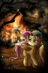 Size: 1294x1959 | Tagged: safe, artist:midnightpremiere, character:fluttershy, species:pegasus, species:pony, badass, female, fire, flutterbadass, helmet, looking back, mare, messy mane, solo, stray strand, wings