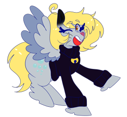 Size: 1280x1181 | Tagged: safe, artist:cubbybatdoodles, character:derpy hooves, species:pegasus, species:pony, animal costume, cat costume, clothing, costume, ditzy doo, female, mare, one eye closed, simple background, smiling, solo, transparent background