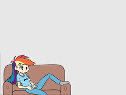 Size: 1600x1200 | Tagged: safe, artist:allosaurus, artist:megasweet, character:rainbow dash, canter girls, couch, female, humanized, solo, video game, wallpaper