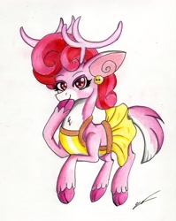 Size: 2379x2989 | Tagged: safe, artist:luxiwind, character:bori, species:deer, species:reindeer, episode:best gift ever, g4, my little pony: friendship is magic, apron, clothing, cloven hooves, ear piercing, earring, female, jewelry, piercing, solo, traditional art