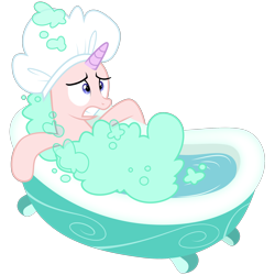Size: 2048x2048 | Tagged: safe, artist:amarthgul, edit, editor:slayerbvc, character:starlight glimmer, species:pony, species:unicorn, episode:father knows beast, g4, my little pony: friendship is magic, bald, bath, bathtub, bathtub gag, bubble, bubble bath, clothing, female, furless, furless edit, gritted teeth, hat, mare, no eyelashes, nude edit, nudity, shaved, shower cap, simple background, solo, transparent background, vector, vector edit