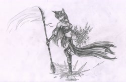 Size: 3101x2028 | Tagged: safe, artist:thedrunkcoyote, character:twilight sparkle, species:anthro, mage, magic, monochrome, staff, traditional art