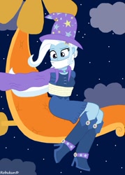 Size: 755x1057 | Tagged: safe, artist:robukun, character:trixie, my little pony:equestria girls, bondage, bound and gagged, clothing, gag, hat, rope, rope bondage, tied up, trixie's hat