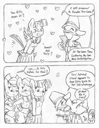 Size: 849x1100 | Tagged: safe, artist:circe, character:applejack, character:rainbow dash, character:twilight sparkle, character:twilight sparkle (alicorn), species:alicorn, species:anthro, species:pony, species:unguligrade anthro, comic:soreloser, black and white, clothing, detective, explicit series, grayscale, inspector jacques clouseau, monochrome, pleated skirt, semi-grimdark series, skirt, spread wings, the pink panther, traditional art, wingboner, wings